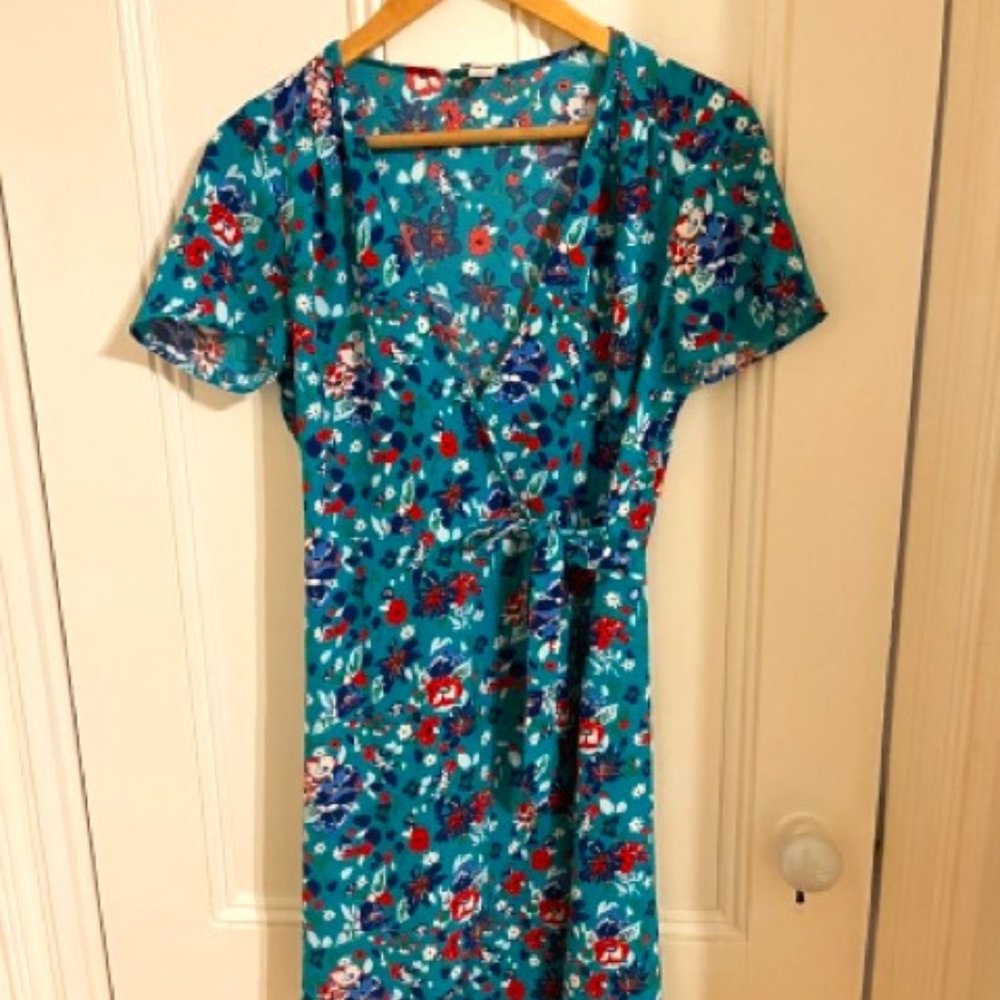 J Crew Factory  EUC Teal Floral Wrap Dress Size 2